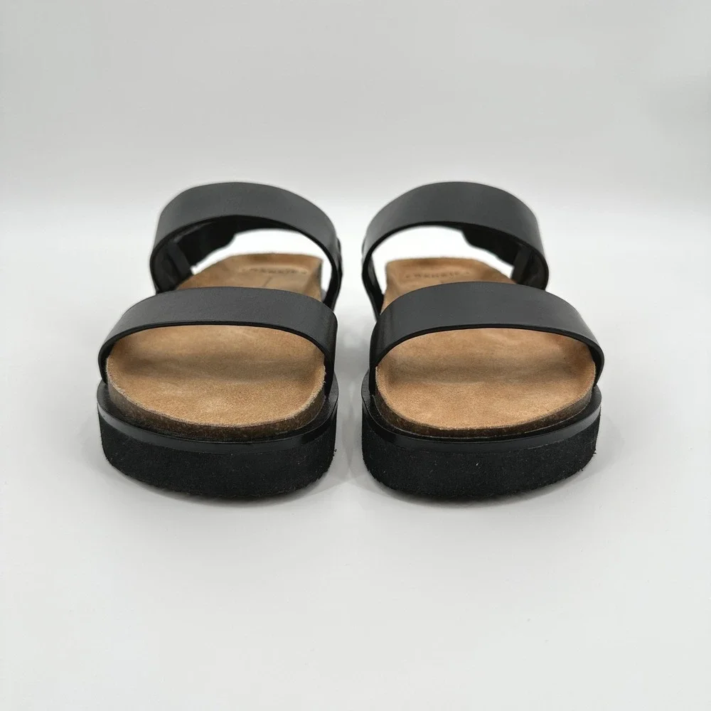 Frankie4 Hunter Black Leather Platform Sandals Womens‎ 7 Cork Footbed NWOB